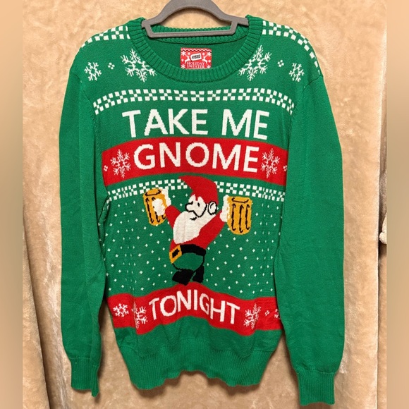 Hybrid & company Other - NWT Take Me Gnome Tonight Ugly Christmas Sweater Gnome Beer Funny Holiday‎ Green